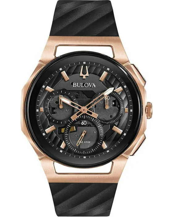 Ανδρικό ρολόι Bulova Curv Chronograph 98A185, Μαύρο καντράν, Λουρί από Καουτσούκ