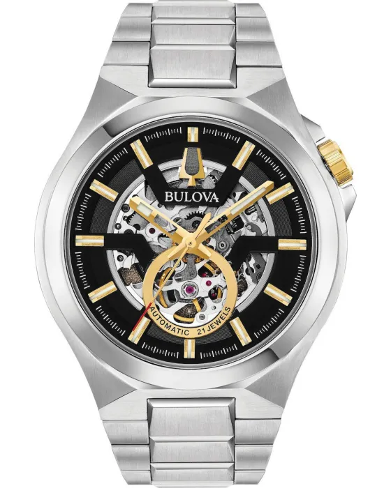 Ανδρικό ρολόι Bulova Mechanical Automatic 98A224, Μαύρο καντράν, Μπρασελέ από Ανοξείδωτο ατσάλι