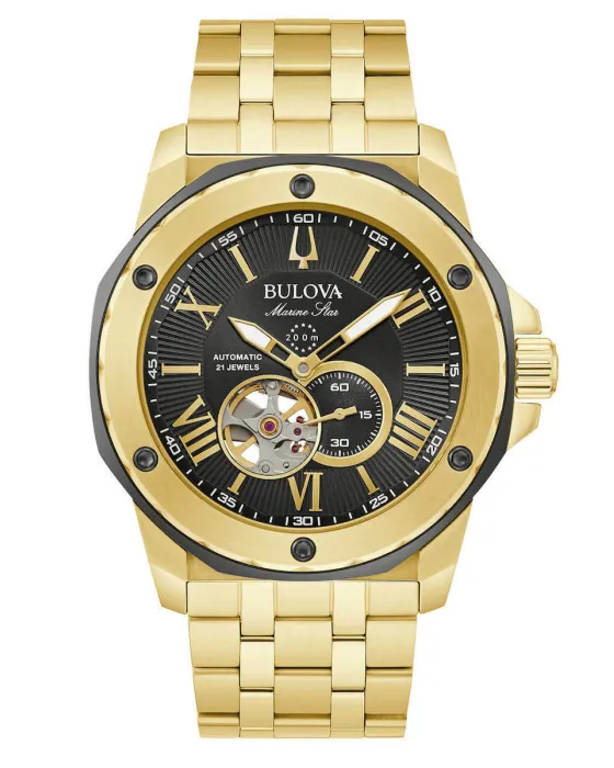 Ανδρικό ρολόι Bulova Marine Star Automatic 98A273, Μαύρο καντράν, Μπρασελέ από Ανοξείδωτο ατσάλι