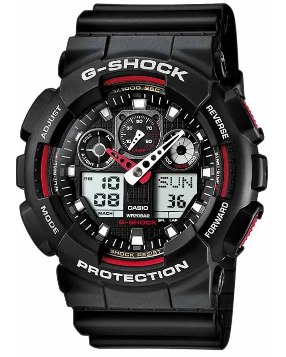 Ανδρικό ρολόι Casio G-Shock GA-100-1A4ER, Μαύρο καντράν, Λουρί από Καουτσούκ