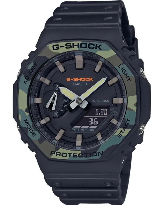 Ανδρικό ρολόι Casio G-Shock Anadigi GA-2100SU-1AER, Μαύρο καντράν, Λουρί από Καουτσούκ