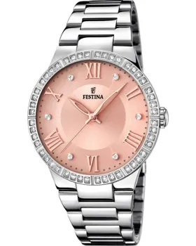 Γυναικείο ρολόι Festina Crystals F16719 / 3, Ροζ καντράν, Μπρασελέ από Ανοξείδωτο ατσάλι