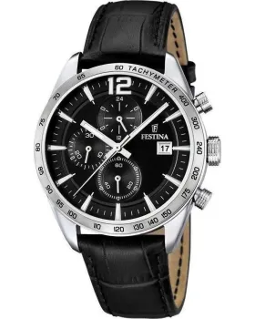 Ανδρικό ρολόι Festina Chronograph F16760 / 4, Μαύρο καντράν, Λουρί από Δερμάτινο