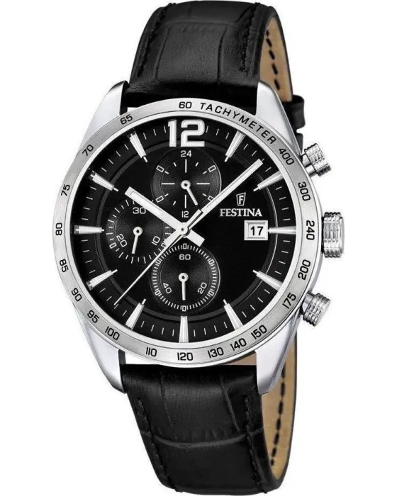 Ανδρικό ρολόι Festina Chronograph F16760 / 4, Μαύρο καντράν, Λουρί από Δερμάτινο