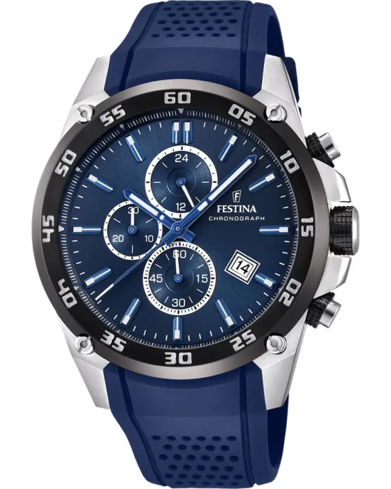 Ανδρικό ρολόι Festina Chronograph F20330 / 2, Μπλε καντράν, Λουρί από Καουτσούκ