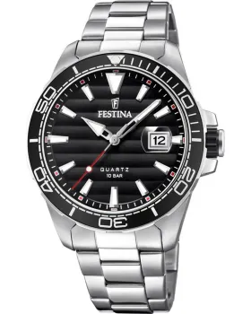 Ανδρικό ρολόι Festina F20360 / 2, Μαύρο καντράν, Μπρασελέ από Ανοξείδωτο ατσάλι