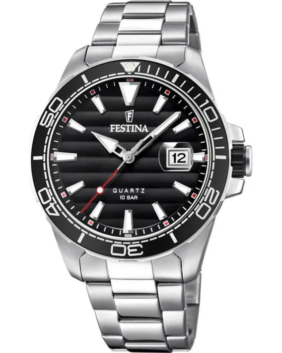 Ανδρικό ρολόι Festina F20360 / 2, Μαύρο καντράν, Μπρασελέ από Ανοξείδωτο ατσάλι