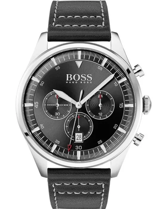 Ανδρικό ρολόι Hugo Boss Pioneer Chronograph 1513708, Μαύρο καντράν, Λουρί από Δερμάτινο