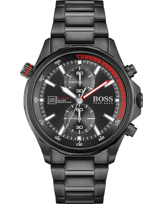 Ανδρικό ρολόι Hugo Boss Globetrotter Chronograph 1513825, Μαύρο καντράν, Μπρασελέ από Ανοξείδωτο ατσάλι