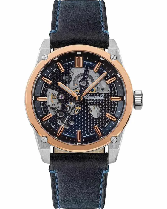 Ανδρικό ρολόι Ingersoll Carroll Automatic I11602, Μπλε καντράν, Λουρί από Δερμάτινο