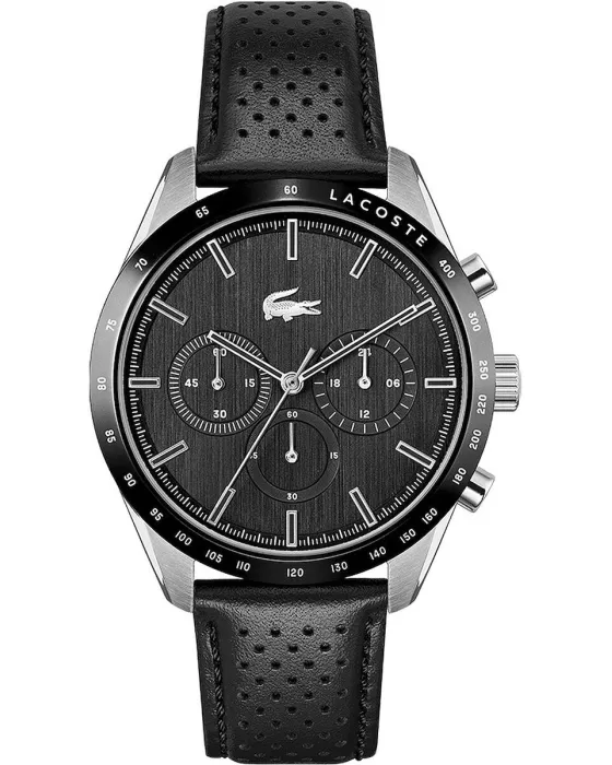 Ανδρικό ρολόι Lacoste Boston Chronograph 2011109, Μαύρο καντράν, Λουρί από Δερμάτινο