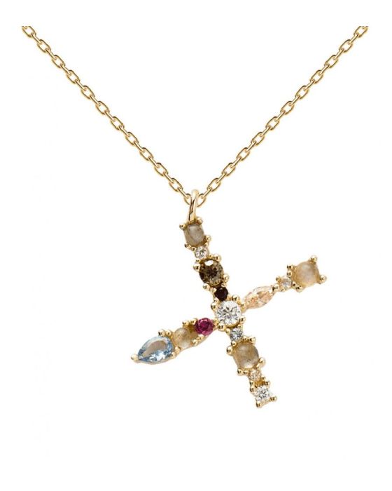 Κολιέ PDPAOLA από επιχρυσωμένο ασήμι με Λαβραδορίτη και Ακουαμαρίνα CO01-119-U