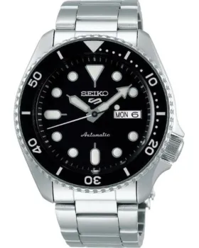 Ανδρικό ρολόι Seiko 5 Automatic SRPD55K1, Μαύρο καντράν, Μπρασελέ από Ανοξείδωτο ατσάλι