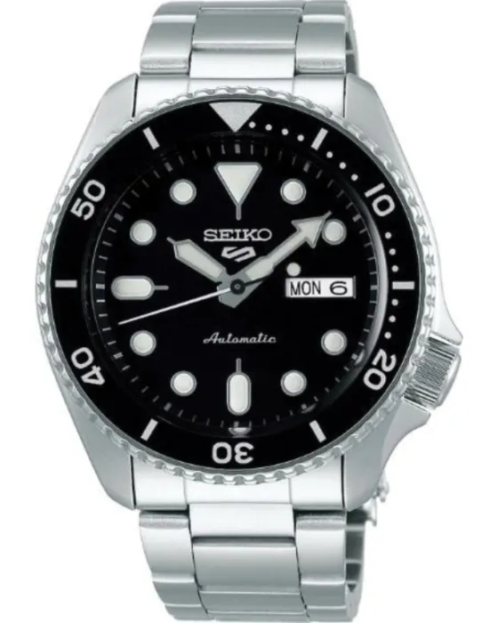 Ανδρικό ρολόι Seiko 5 Automatic SRPD55K1, Μαύρο καντράν, Μπρασελέ από Ανοξείδωτο ατσάλι