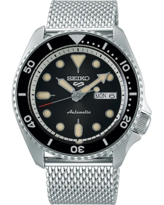 Ανδρικό ρολόι Seiko 5 Sports Automatic SRPD73K1, Μαύρο καντράν, Μπρασελέ από Ανοξείδωτο ατσάλι