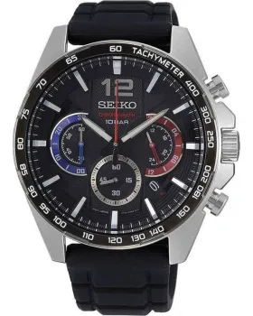 Ανδρικό ρολόι Seiko Chronograph SSB347P1, Μαύρο καντράν, Λουρί από Καουτσούκ