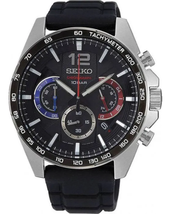Ανδρικό ρολόι Seiko Chronograph SSB347P1, Μαύρο καντράν, Λουρί από Καουτσούκ