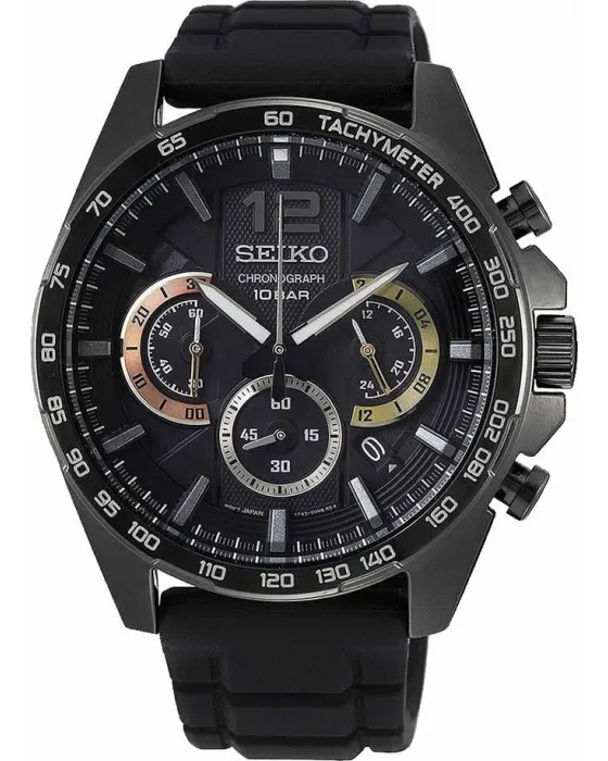 Ανδρικό ρολόι Seiko Chronograph SSB349P1, Μαύρο καντράν, Λουρί από Καουτσούκ