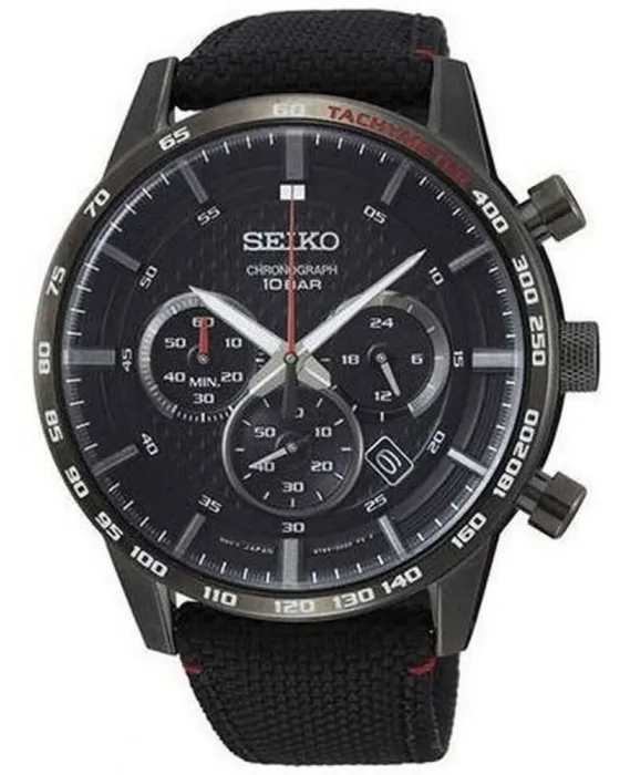 Ανδρικό ρολόι Seiko Chronograph SSB359P1, Μαύρο καντράν, Λουρί από Δερμάτινο