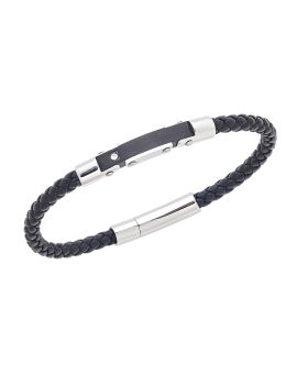 Βραχιόλι Selena Men's Silver Stainless Steel With Black Leather SSD5752SBK