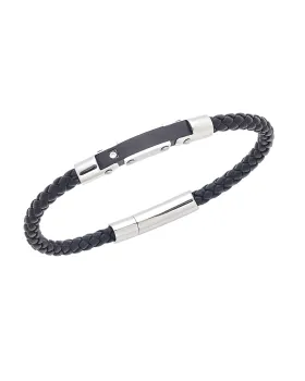 Βραχιόλι Selena Men's Silver Stainless Steel With Black Leather SSD5752SBK