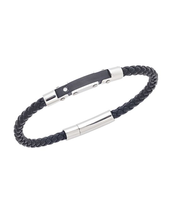 Βραχιόλι Selena Men's Silver Stainless Steel With Black Leather SSD5752SBK