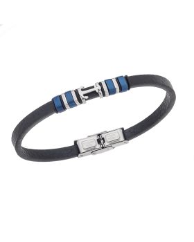 Βραχιόλι Selena Men's Steel, Black Leather Strap With Silver Anchor SSD5768SBL