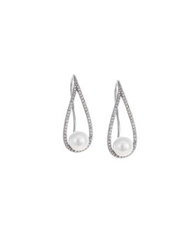 Σκουλαρίκια Selena ασήμι 925, δάκρυ με μαργαριτάρι και λευκά ζιργκόν SSR2041