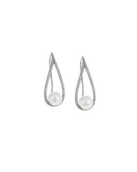 Σκουλαρίκια Selena ασήμι 925, δάκρυ με μαργαριτάρι και λευκά ζιργκόν SSR2041