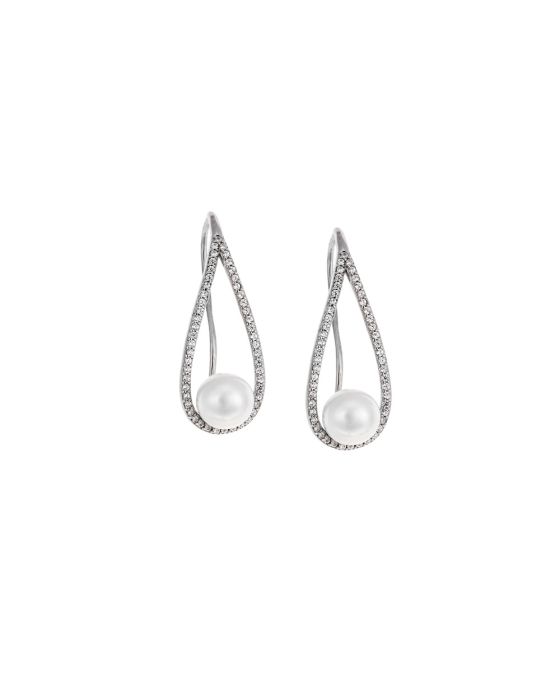 Σκουλαρίκια Selena ασήμι 925, δάκρυ με μαργαριτάρι και λευκά ζιργκόν SSR2041