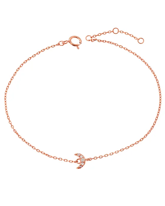 Βραχιόλι Selena ροζ επιχρυσωμένο ασήμι 925, φεγγαράκι με λευκά ζιργκόν SSR2274RG