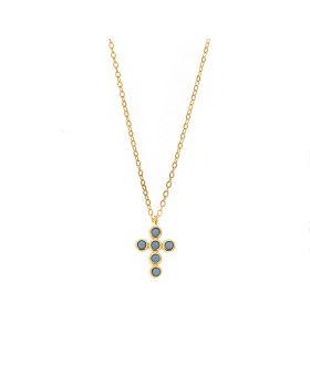 Μενταγιόν Selena Silver 925, επιχρυσωμένο σταυρουδάκι με τυρκουάζ ζιργκόν SSR2480GT