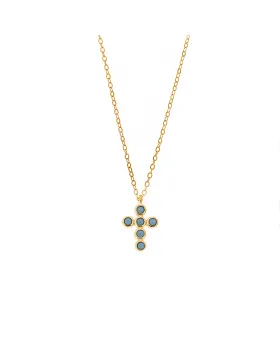 Μενταγιόν Selena Silver 925, επιχρυσωμένο σταυρουδάκι με τυρκουάζ ζιργκόν SSR2480GT