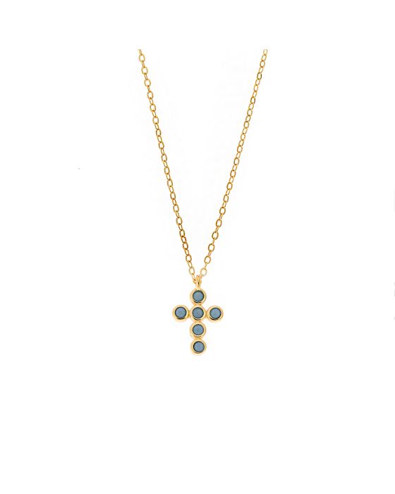 Μενταγιόν Selena Silver 925, επιχρυσωμένο σταυρουδάκι με τυρκουάζ ζιργκόν SSR2480GT