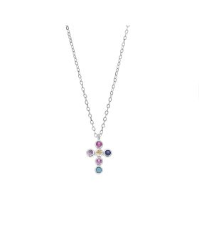 Μενταγιόν Selena Silver 925, σταυρουδάκι με πολύχρωμα ζιργκόν SSR2480SMU