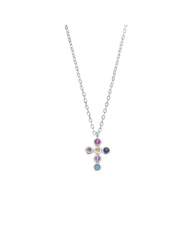 Μενταγιόν Selena Silver 925, σταυρουδάκι με πολύχρωμα ζιργκόν SSR2480SMU