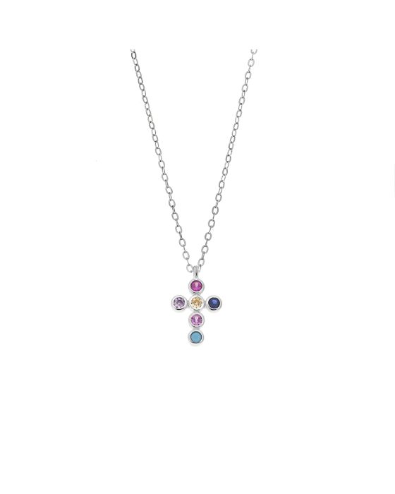 Μενταγιόν Selena Silver 925, σταυρουδάκι με πολύχρωμα ζιργκόν SSR2480SMU