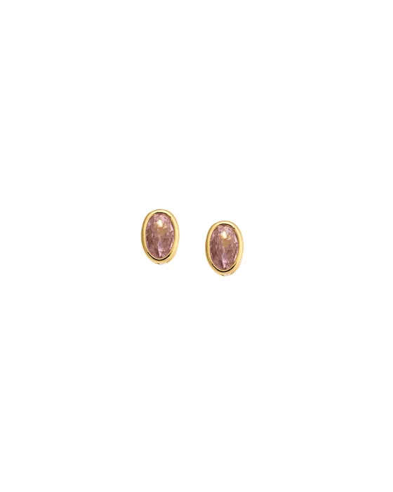 Selena earrings yellow gold plated silver 925, oval with pink zircon SSR2778-12GD, Silver / Zircon, Gold / Pink