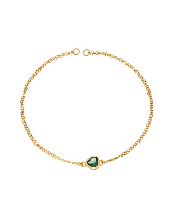 Βραχιόλι Selena Silver 925 Gold Plated, καρδιά με πράσινο ζιργκόν SSR2792-6GD