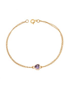 Βραχιόλι Selena Silver 925 Gold Plated, καρδιά με μωβ ζιργκόν SSR2792-9GD