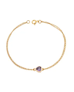 Βραχιόλι Selena Silver 925 Gold Plated, καρδιά με μωβ ζιργκόν SSR2792-9GD