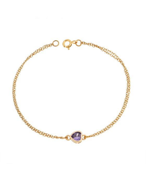 Βραχιόλι Selena Silver 925 Gold Plated, καρδιά με μωβ ζιργκόν SSR2792-9GD