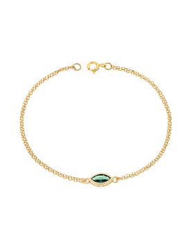 Βραχιόλι Selena Silver 925 Gold Plated, φύλλο με πράσινο ζιργκόν SSR2793-6GD