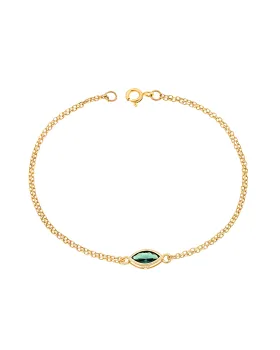 Βραχιόλι Selena Silver 925 Gold Plated, φύλλο με πράσινο ζιργκόν SSR2793-6GD