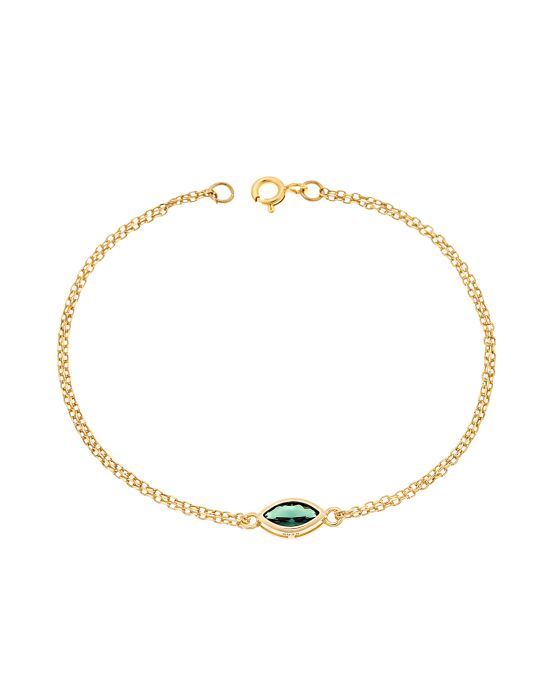 Βραχιόλι Selena Silver 925 Gold Plated, φύλλο με πράσινο ζιργκόν SSR2793-6GD