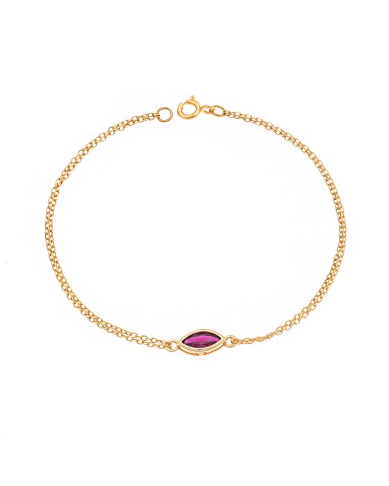 Βραχιόλι Selena Silver 925 Gold Plated, φύλλο με κόκκινο ζιργκόν SSR2793-8GD