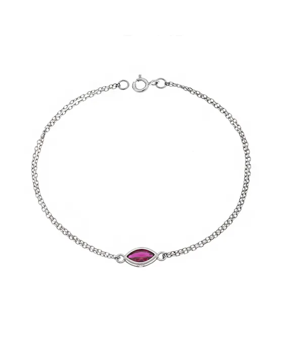 Βραχιόλι Selena Silver 925, φύλλο με κόκκινο ζιργκόν SSR2793-8SR