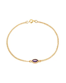 Βραχιόλι Selena Silver 925 Gold Plated, φύλλο με μωβ ζιργκόν SSR2793-9GD