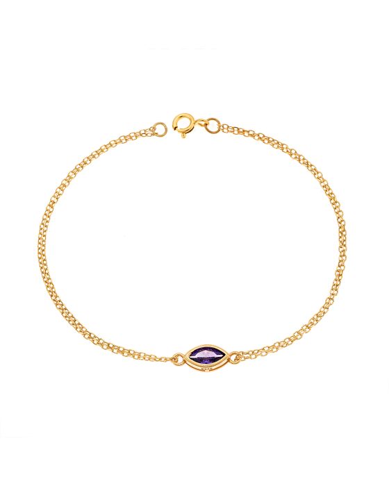 Βραχιόλι Selena Silver 925 Gold Plated, φύλλο με μωβ ζιργκόν SSR2793-9GD