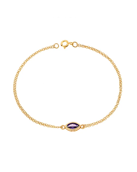 Βραχιόλι Selena Silver 925 Gold Plated, φύλλο με μωβ ζιργκόν SSR2793-9GD, Ασήμι 925, Μωβ / Χρυσό
